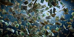 Floating money symbols representing equity